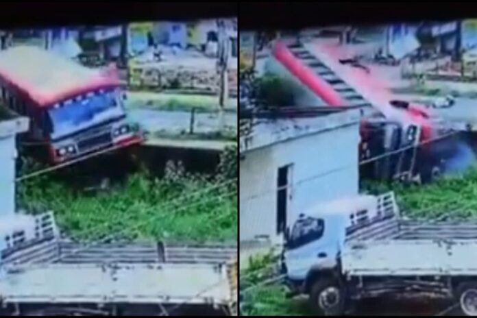 bengaluru:-1-dead-after-bus-hits-two-wheelers,-falls-into-drain;-cctv-video-surfaces