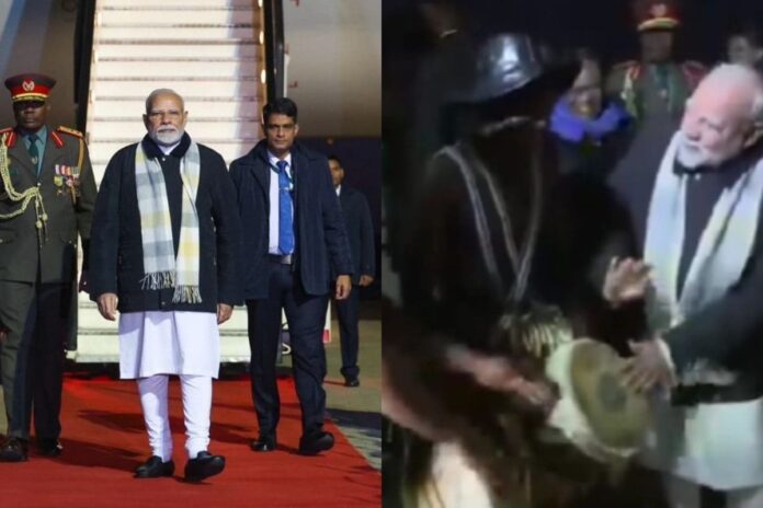 pm-modi-lands-in-windhoek-on-historic-first-visit,-tries-hand-at-playing-namibian-drums-|-watch