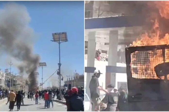 bjp-office-in-ladakh-torched-as-protests-over-statehood-demands-turn-violent,-tear-gas-fired